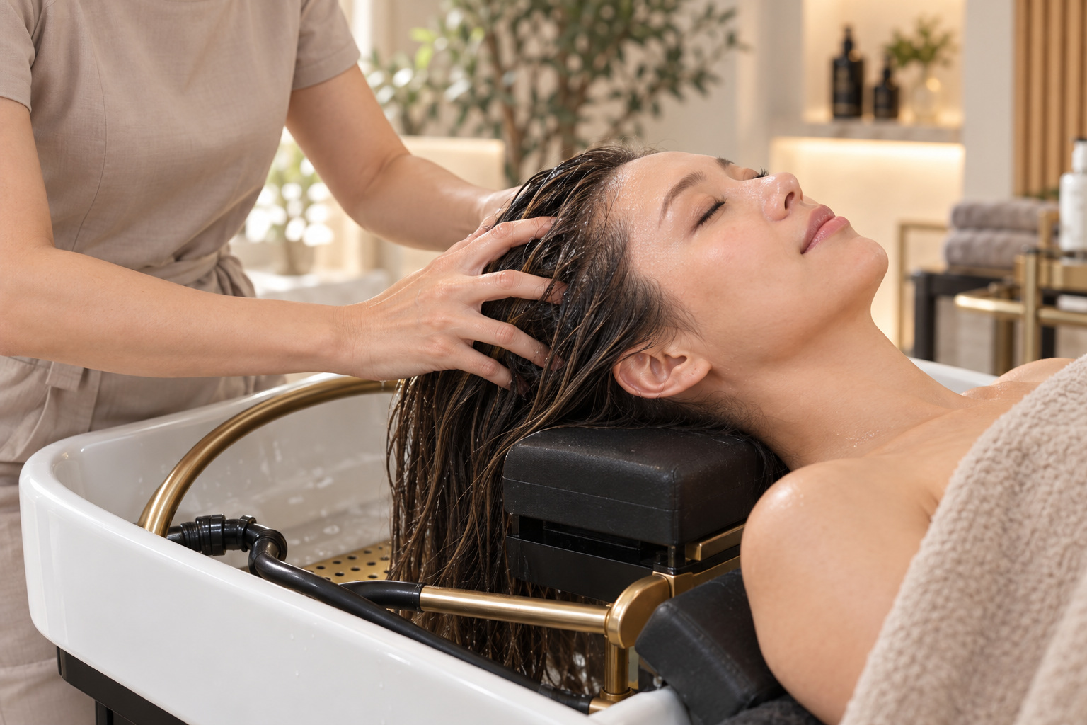 Práctica de masaje capilar en camilla Head Spa